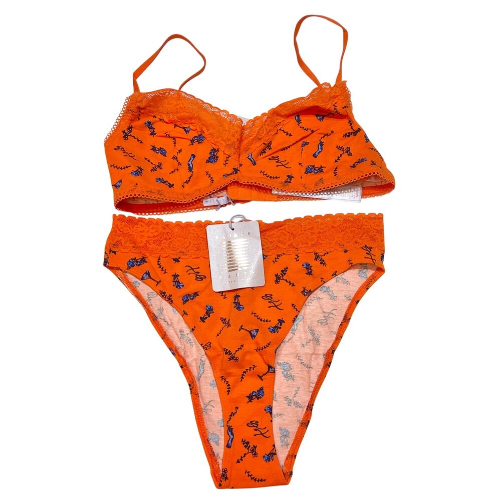 Savage X Fenty Lingerie Set Bralette Panty Martini Rihanna Orange Small